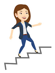 Image showing Business woman running up the career ladder.