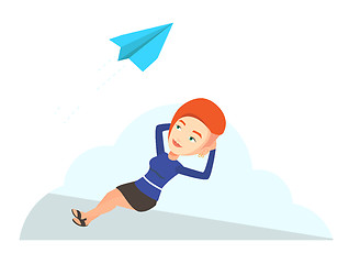 Image showing Business woman lying on cloud vector illustration.