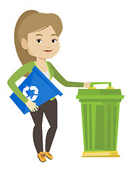 Image showing Woman with recycle bin and trash can.