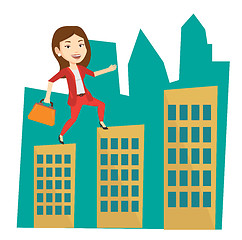 Image showing Business woman walking on the roofs of buildings.