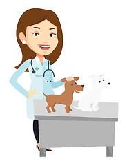 Image showing Veterinarian examining dogs vector illustration.