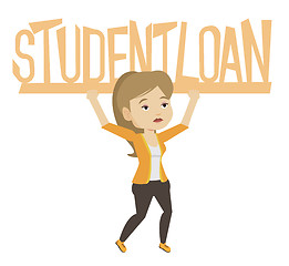 Image showing Woman holding sign of student loan.