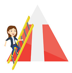 Image showing Business woman climbing on mountain.