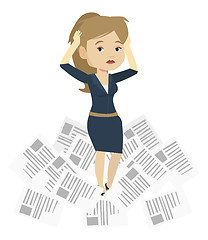 Image showing Stressed business woman having lots of work to do.