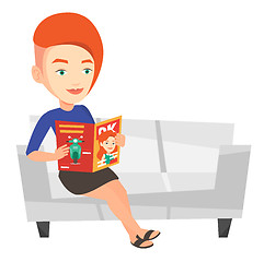 Image showing Woman reading magazine on sofa vector illustration