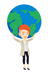 Image showing Business woman holding globe vector illustration.