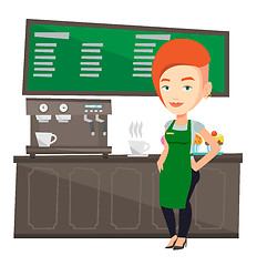 Image showing Barista standing near coffee machine.