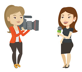 Image showing TV reporter and operator vector illustration.