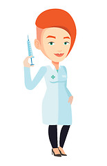 Image showing Doctor holding syringe vector illustration.