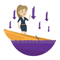 Image showing Business woman standing in sinking boat.