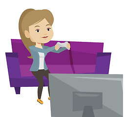 Image showing Woman playing video game vector illustration.