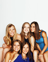 Image showing many girlfriends hugging celebration on white background, smilin