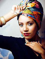 Image showing beauty bright african woman with creative make up, shawl on head