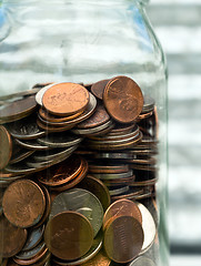 Image showing American Dollar Currency Coins in Jar Pennies Nickels Quarters D