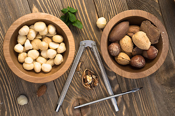 Image showing Mixed Nuts Pine Almonds Macadamia Walnuts Nutcracker