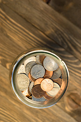 Image showing American Dollar Currency Coins in Jar Pennies Nickels Quarters D