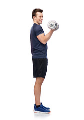 Image showing sportive man flexing muscles with dumbbell