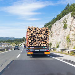 Image showing Truck carrying wood on motorway.