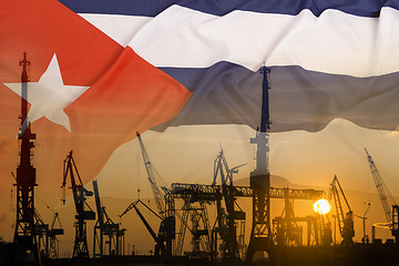 Image showing Industrial concept with Cuba flag at sunset