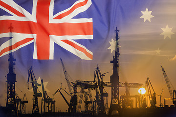 Image showing Industrial concept with Australia flag at sunset