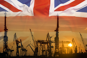 Image showing Industrial concept with United Kingdom flag at sunset