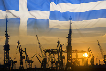 Image showing Industrial concept with Greece flag at sunset