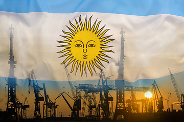 Image showing Industrial concept with Argentina flag at sunset