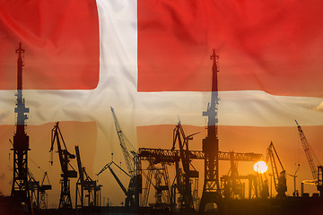 Image showing Industrial concept with Denmark flag at sunset