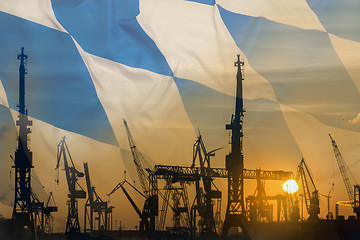 Image showing Industrial concept with Bavaria flag at sunset