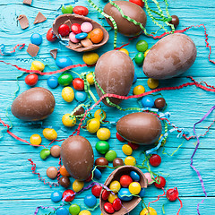 Image showing Photo top of chocolate eggs