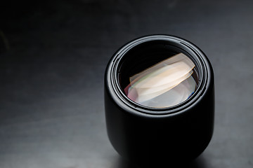 Image showing Camera lens on black background