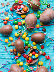Image showing Colorful candy, eggs from chocolate