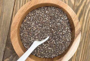 Image showing Wooden Bowl Chia Seeds Whole Food Scoop