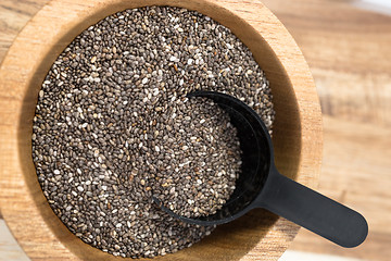 Image showing Wooden Bowl Chia Seeds Whole Food Scoop