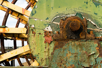 Image showing Rusted Paddle Wheel Retired Riverboat