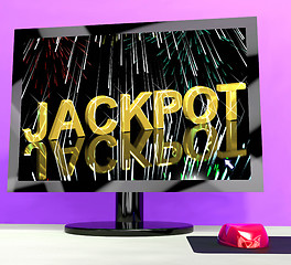 Image showing Jackpot Word With Fireworks On Computer Showing Winning