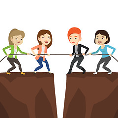 Image showing Two groups of business people pulling rope.