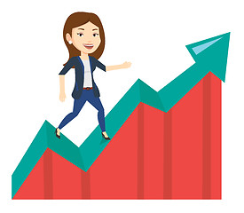 Image showing Business woman standing on profit chart.