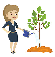 Image showing Woman watering tree vector illustration.