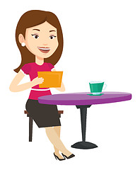 Image showing Woman surfing in the social network in cafe.