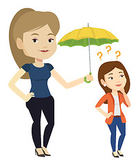 Image showing Businesswoman holding umbrella over young woman.