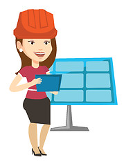 Image showing Female worker of solar power plant.