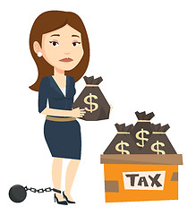 Image showing Chained woman with bags full of taxes.