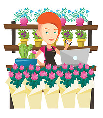 Image showing Florist at flower shop vector illustration.