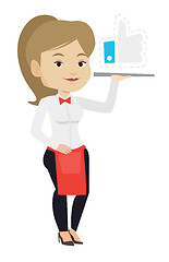 Image showing Waitress with like button vector illustration.