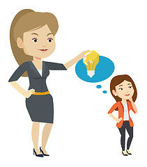 Image showing Business woman giving idea bulb to her partner.