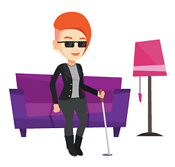 Image showing Blind woman with stick vector illustration.