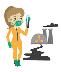 Image showing Woman in radiation protective suit with test tube.