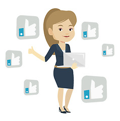 Image showing Woman with like social network buttons.