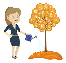 Image showing Woman watering money tree vector illustration.